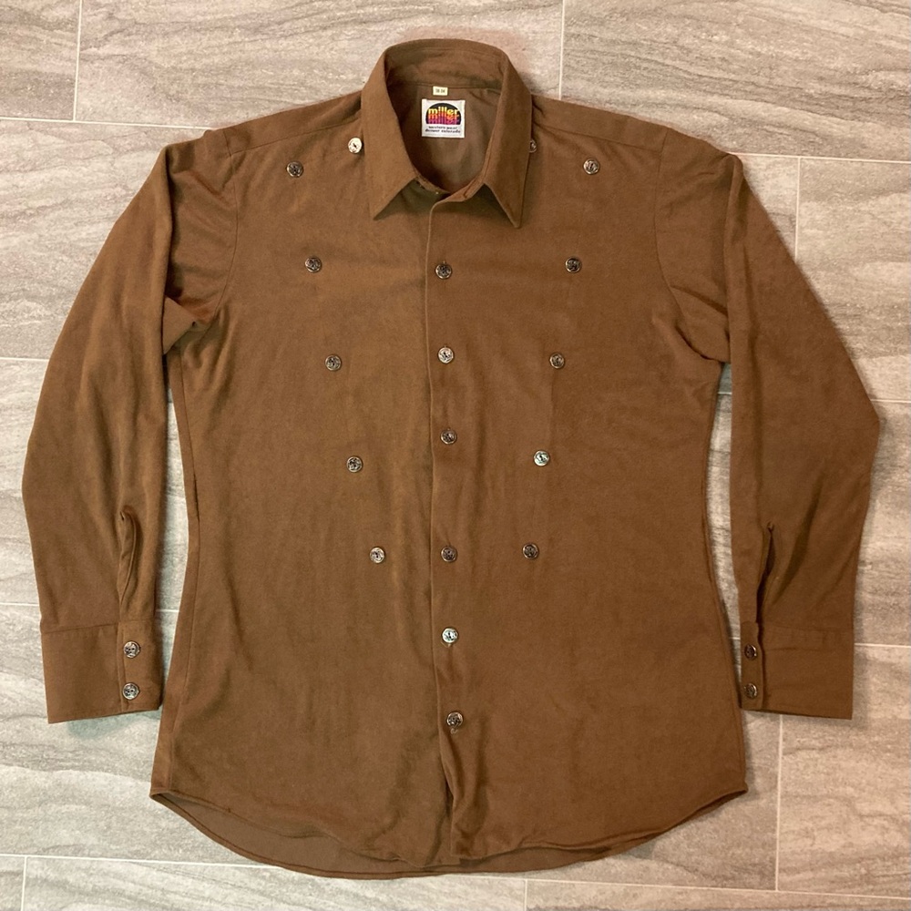 VTG 1970s Miller Western Cowboy Button-Up Shirt Buffalo Nickel Buttons Brown